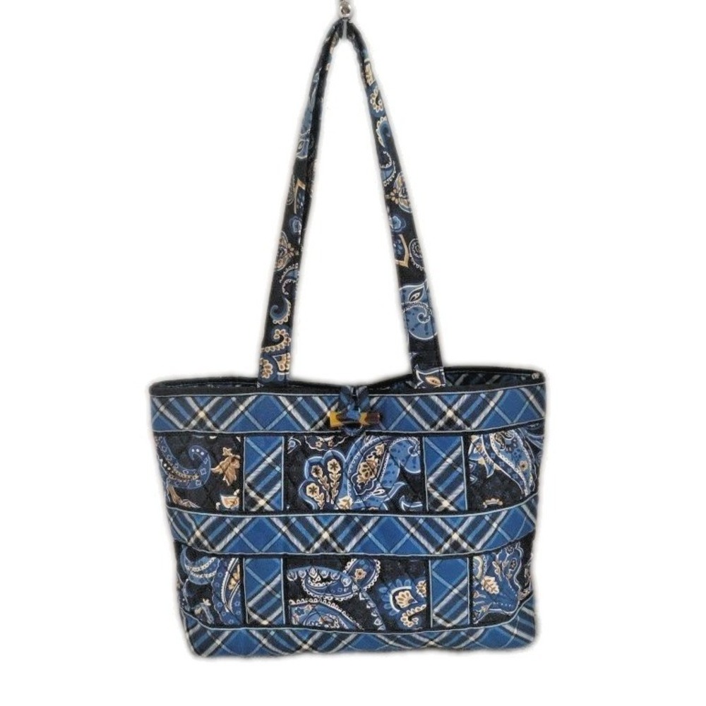Vera Bradley Windsor Shoulder Bag Navy Paisley Plaid Toggle Closure Purse Tote